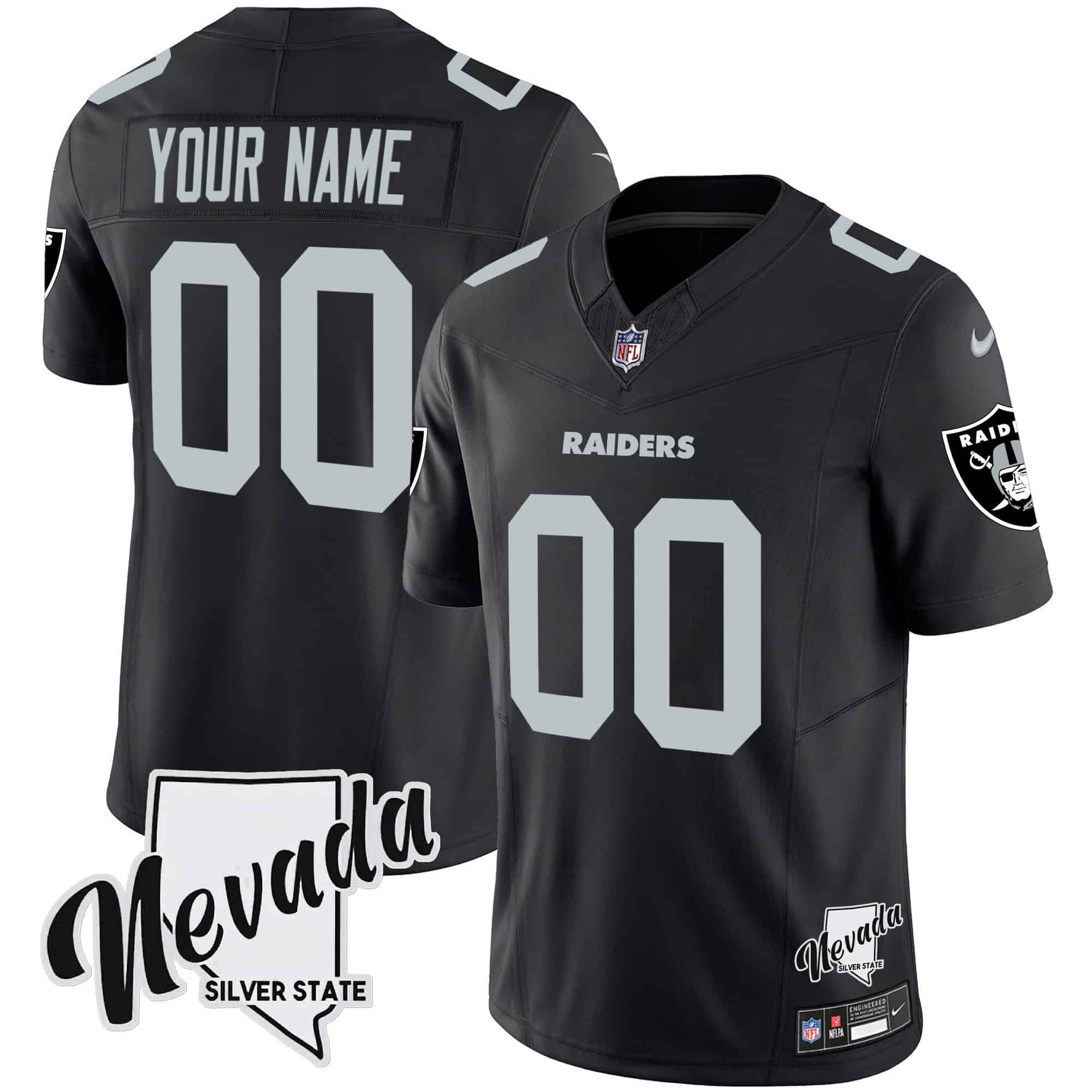 Men Oakland Raiders Black 2024 Nike Nevada Silver State Patch Vapor Custom NFL Jersey style 1->customized nfl jersey->Custom Jersey